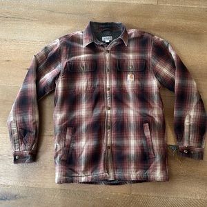Carhartt Hubbard Sherpa Lined Plaid Shirt Jac, Maroon/Grey/Black (Sz Med)